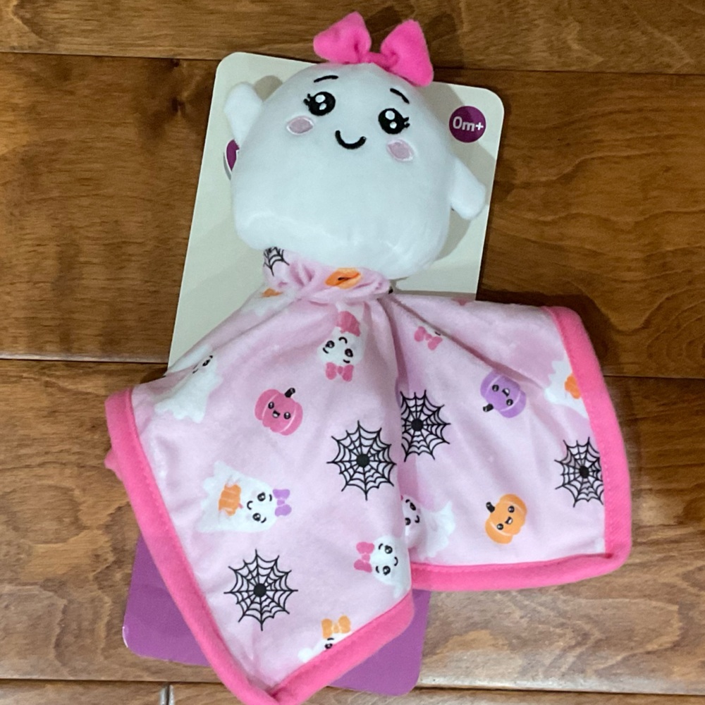 NWT Parents Choice Pink and White Ghost Lovey Plush Blanket